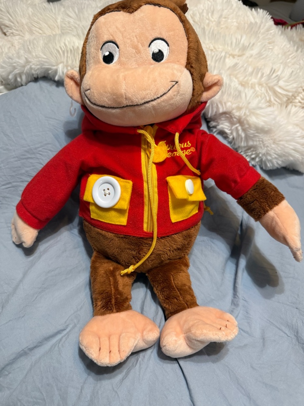 Curious Monkey Plush in Red and Yellow Hoodie - Soft Stuffed Toy
